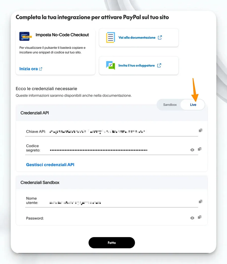 PayPal credenziali